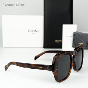 Celine Women Sunglasses Shiny Havana Smoke Grey Geometric CL40241F 53A BRAND NEW